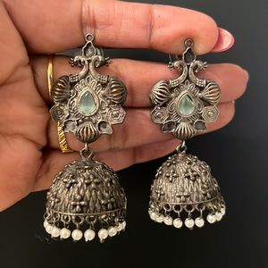 Oxidised mint jhumki
